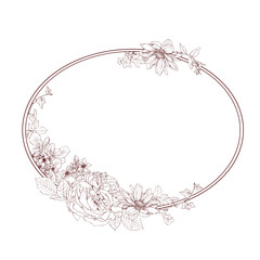 Hand drawn pencil graphics illustration of vintage flowers frame