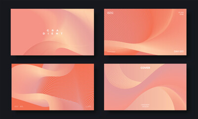Set of template background design vector. Collection of creative abstract gradient pink and orange perspective geometric shape background. Art design for business card, cover, banner, wallpaper.