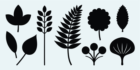 Floral and leaf silhouette vector illustration set in EPS format with decorative botanical plants natural foliage and flower elements for eco organic design themes