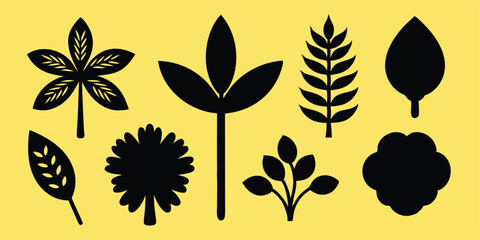 Floral and leaf silhouette vector illustration set in EPS format with decorative botanical plants natural foliage and flower elements for eco organic design themes