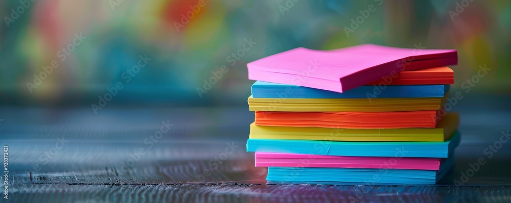 Wall mural Stack of colorful sticky notes, 4K hyperrealistic photo