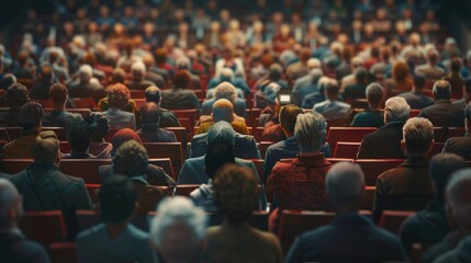 A crowd of people are sitting in a theater