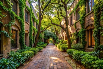 Fototapeta premium Rustic leafy hidden campus pathways
