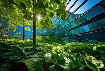 Obraz premium vibrant greenery intertwined sleek modern architecture showcasing harmonious fusion nature urban design, contemporary, landscape, cityscape, outdoor