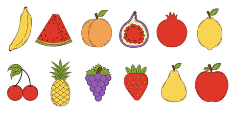 Fruits set. Fresh fruits. Organic Food. Isolated elements.