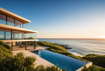 Fototapeta premium stunning seaside view highlighting luxurious coastal living expansive ocean horizon elegant architecture, beachfront, oceanfront, luxury, villa, resort