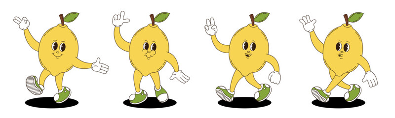 Lemon in retro groovy style. Groovy retro characters of lemon.