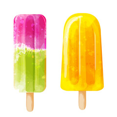 Ice creams. Set of vector watercolor summer popsicles illustration