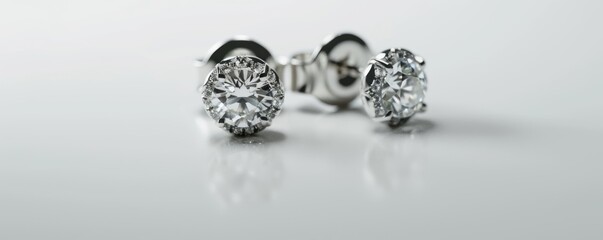 Shiny platinum earrings on white background, 4K hyperrealistic photo