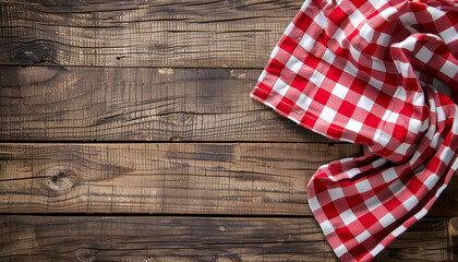 Obraz premium Checkered napkin on wooden background