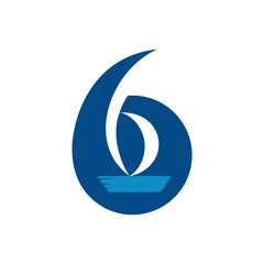 Number 6 Boat Logo, Winter Sport Fun Vector Graphic