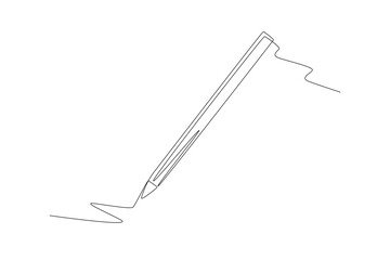 Wooden pencil. Pencils and pens concept one-line drawing