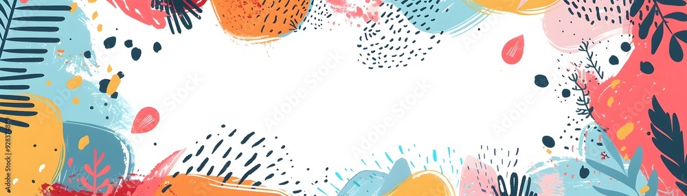 Poster colorful abstract illustrated frame with flowing patterns and shapes on white background