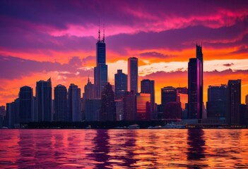 Fototapeta premium vibrant dusk skyline showcasing dramatic cloud formations colorful horizon, clouds, evening, twilight, scenery, landscape, sunset, orange, purple, blue