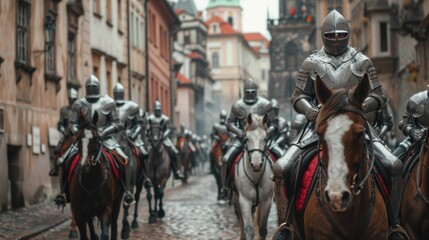 Group of men sitting on horsebacks, various actions and expressions