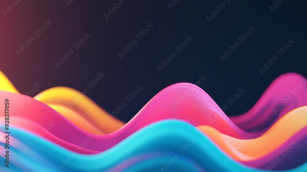 Poster colorful waves of light flow gracefully against a dark background, creating a vibrant and dynamic vi