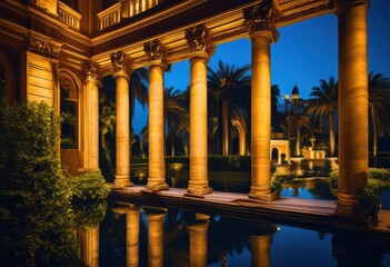 Fototapeta premium stunning neoclassical architecture showcased vibrant lighting elegant design elements, impressive, structure, style, column, symmetry, detail, ornate