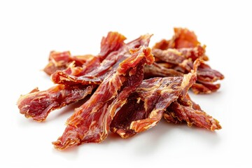 Dried chicken meat on white background beer snack