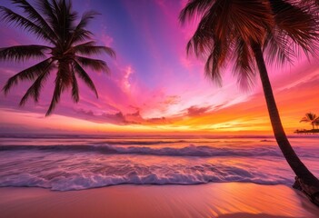 stunning sunrise over tranquil beach retreat gentle waves colorful skies, ocean, sky, clouds, horizon, reflection, sand, nature, scenery, landscape