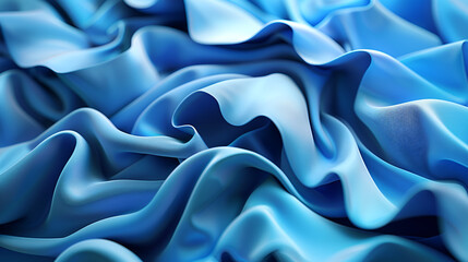 Obraz premium 3d render, abstract background with folded textile ruffle, blue cloth macro, wavy fashion wallpaper