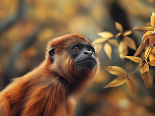 Fototapeta premium Close Up Portrait of a Howler Monkey in Lush Forest Habitat