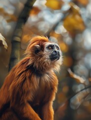 Naklejka premium Portrait of a Tamarin in the Wild, Tropical Jungle Close up Shot
