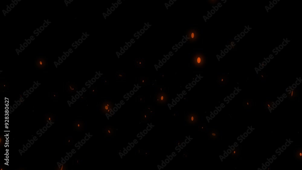 Poster Abstract fire confetti animation, dark background with shining particles
