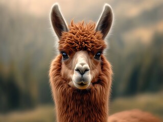 Obraz premium Endangered Alpaca in natural mountain habitat, wildlife close up