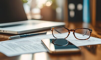 Glasses, Smartphone, and Pen on a Desk