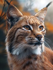 Obraz premium Close up portrait of a Bay Cat, Bornean Bay Cat, Borneo Bay Cat in tropical forest with detailed fur