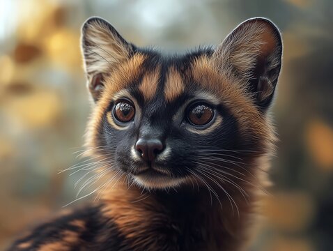 Detailed view of an Asian palm civet, Paradoxurus hermaphroditus, in a tropical forest