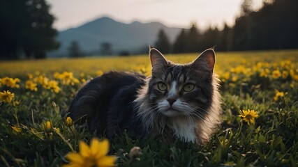 Obraz premium cat on the grass