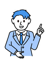 指差しで説明をするビジネスマン