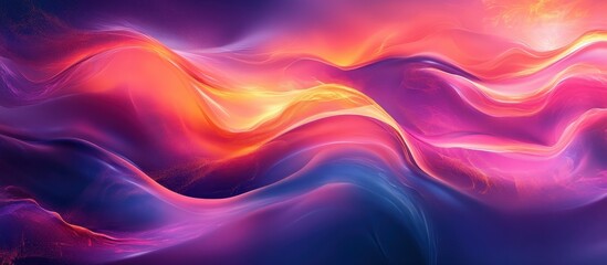 Obraz premium Vibrant Abstract Digital Art with Flowing Waves of Colorful Light in Purple, Pink, and Orange Hues