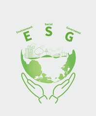 E S G concept. Environmental. Social. Governance. Line art. Single page. Style. Flat design. Horizontal. Environmental icons. and tell stories with pictures	
