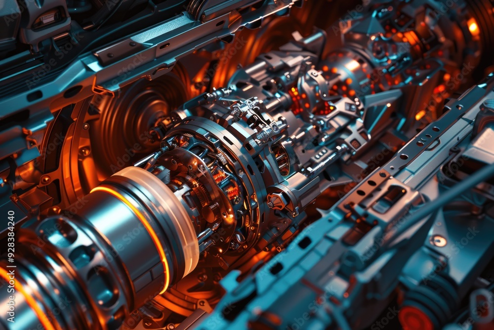 Poster close-up view of the inner mechanisms of a machine