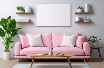 Living room interior with sofa and plant decorative