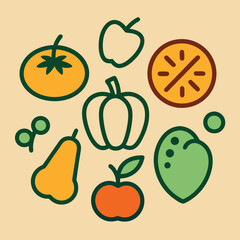 set of fruits and vegetables