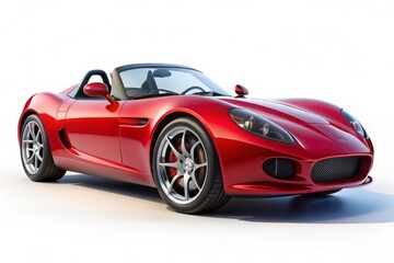 Sleek, low-slung roadster sports car with curved lines and aggressive stance, isolated on a pure white background, with a clipping path for easy editing.