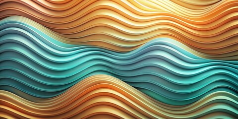 Abstract Waves of Turquoise and Gold, 3D Rendering, Curved Lines, Abstract Background, Abstract Art, Design, Texture