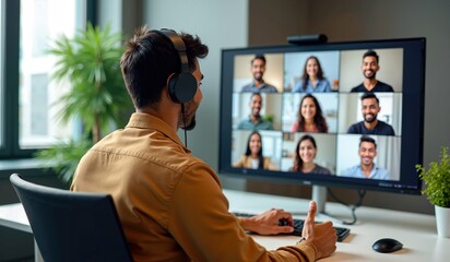 Confident Indian Man Communicating with Colleagues on a Video Call