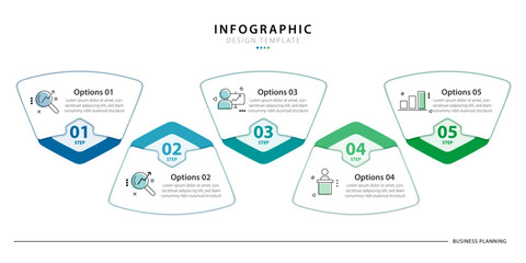 Business infographic template. 5 Step timeline journey. Process diagram, 5 options on white background, Infograph elements vector illustration.