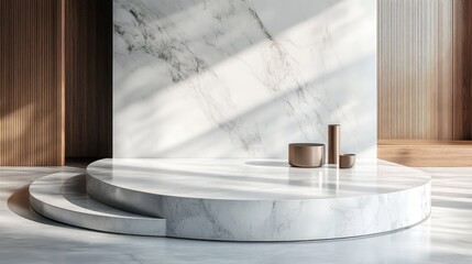 A minimalist podium with a polished marble top, ideal for professional presentations.