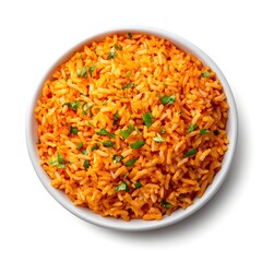 Vibrant Orange Jollof Rice Dish on White Background
