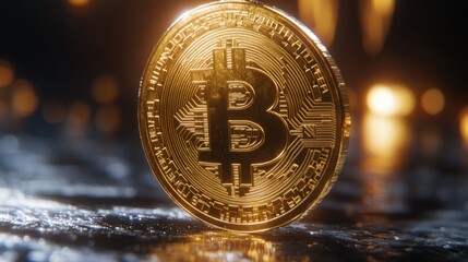 Golden Bit Coins on Table