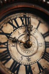 Obraz premium A close-up shot of a clock face featuring Roman numerals