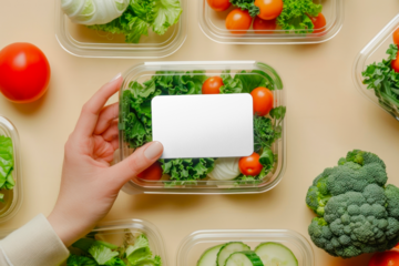 PNG vegetable plastic box label mockup, transparent design
