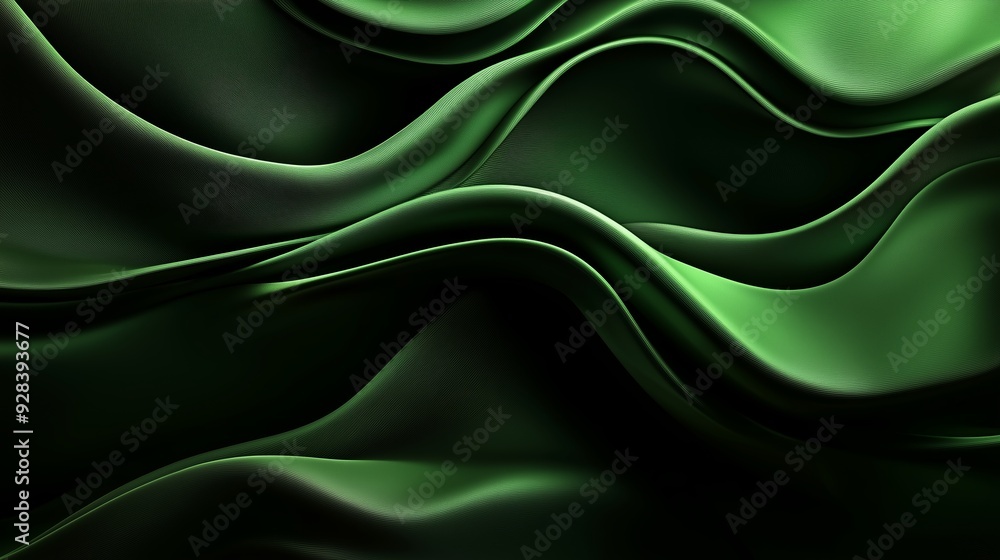 Aufkleber abstract green fabric waves with smooth folds and textures illuminated by soft light
