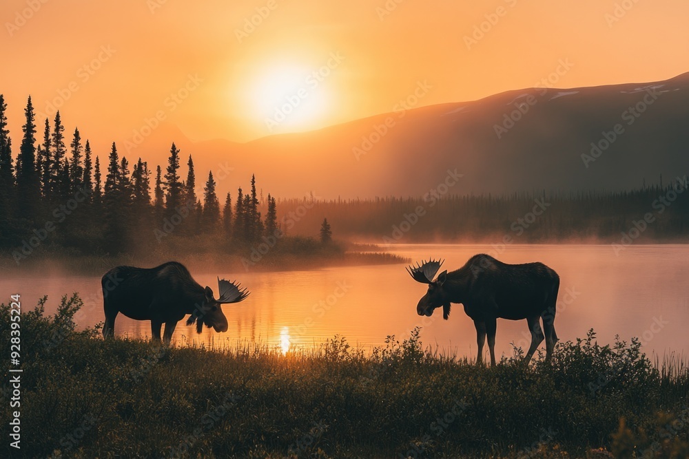 Poster moose on grassy field