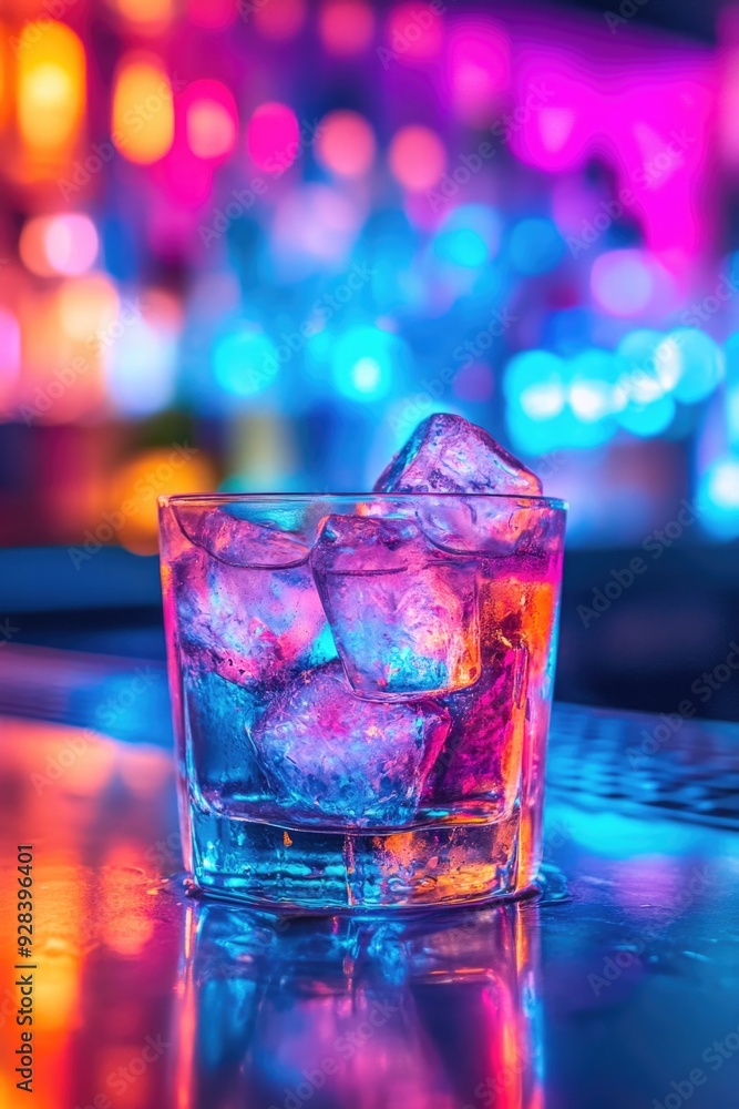 Poster glass with ice on table